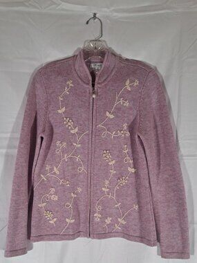 The Tog Shop Red Heather Floral Embroidered Zip Cardigan, Size S